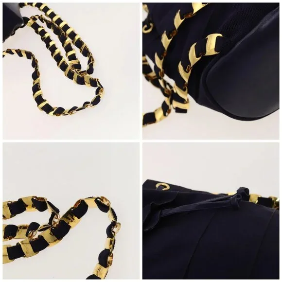 Salvatore Ferragamo Vala Chain Backpack Canvas Navy Gold  display picture 3